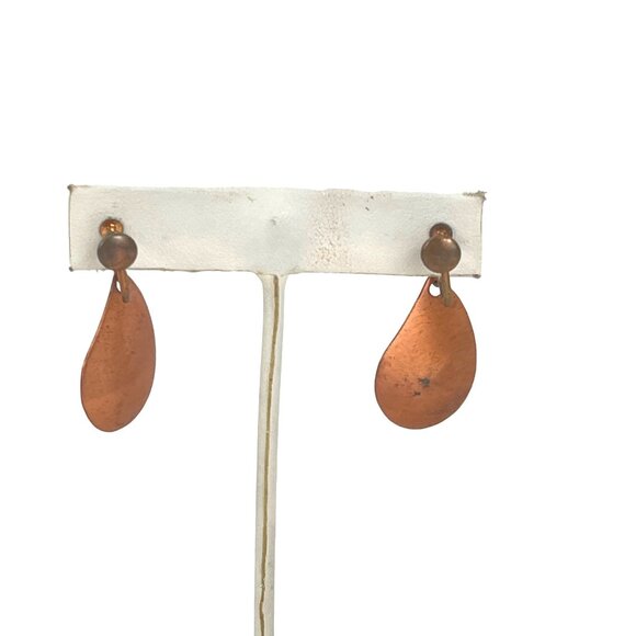 Vintage Copper and Green Enamel Dangle Screw Back Earrings - Picture 9 of 9